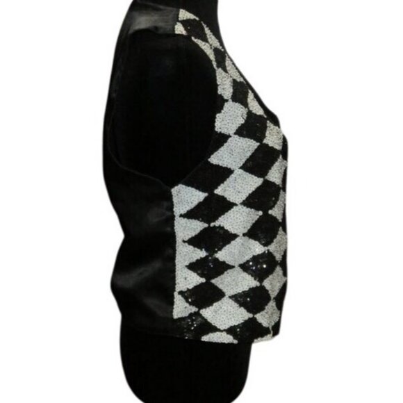 Vintage Black & White Embellished Sequined Reversible Vest evening wear - Picture 5 of 8